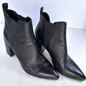 Tony Bianco Bello Black Jetta Polish Ankle Boots Block Heel Silver Toe Womens 10
